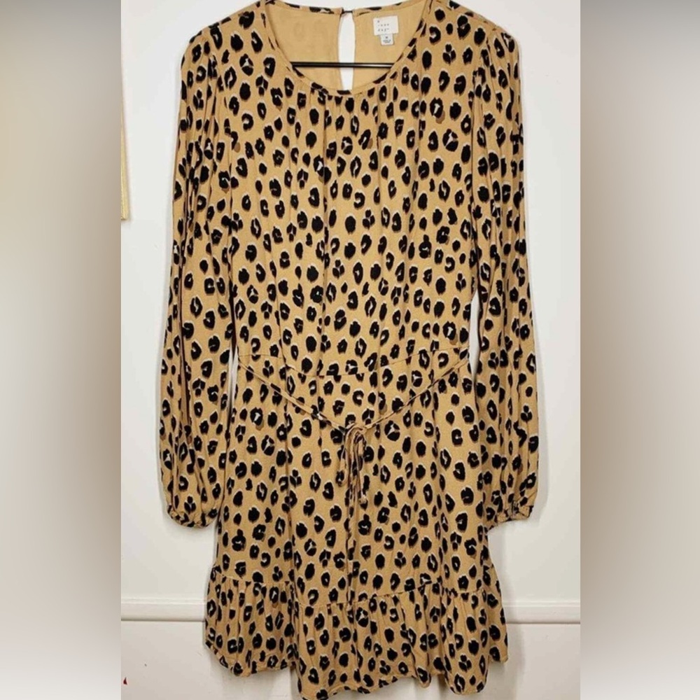 a new day Leopard Print Long Sleeve Dress - Tan and Black